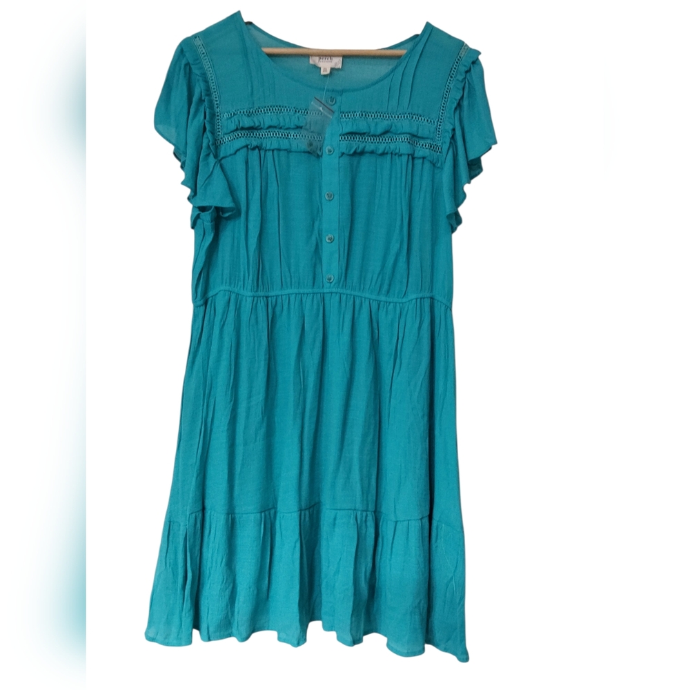 Perch By Blue Pepper Teal Ruffle Sleeve Dress